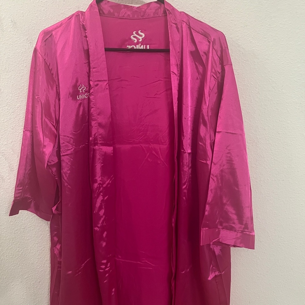 UNICE Pink Satin Robe Belted Kimono Style Lounge Robe - Picture 7 of 11